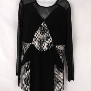 NUEVA Women's Black White Geometric Blouse Sz 14